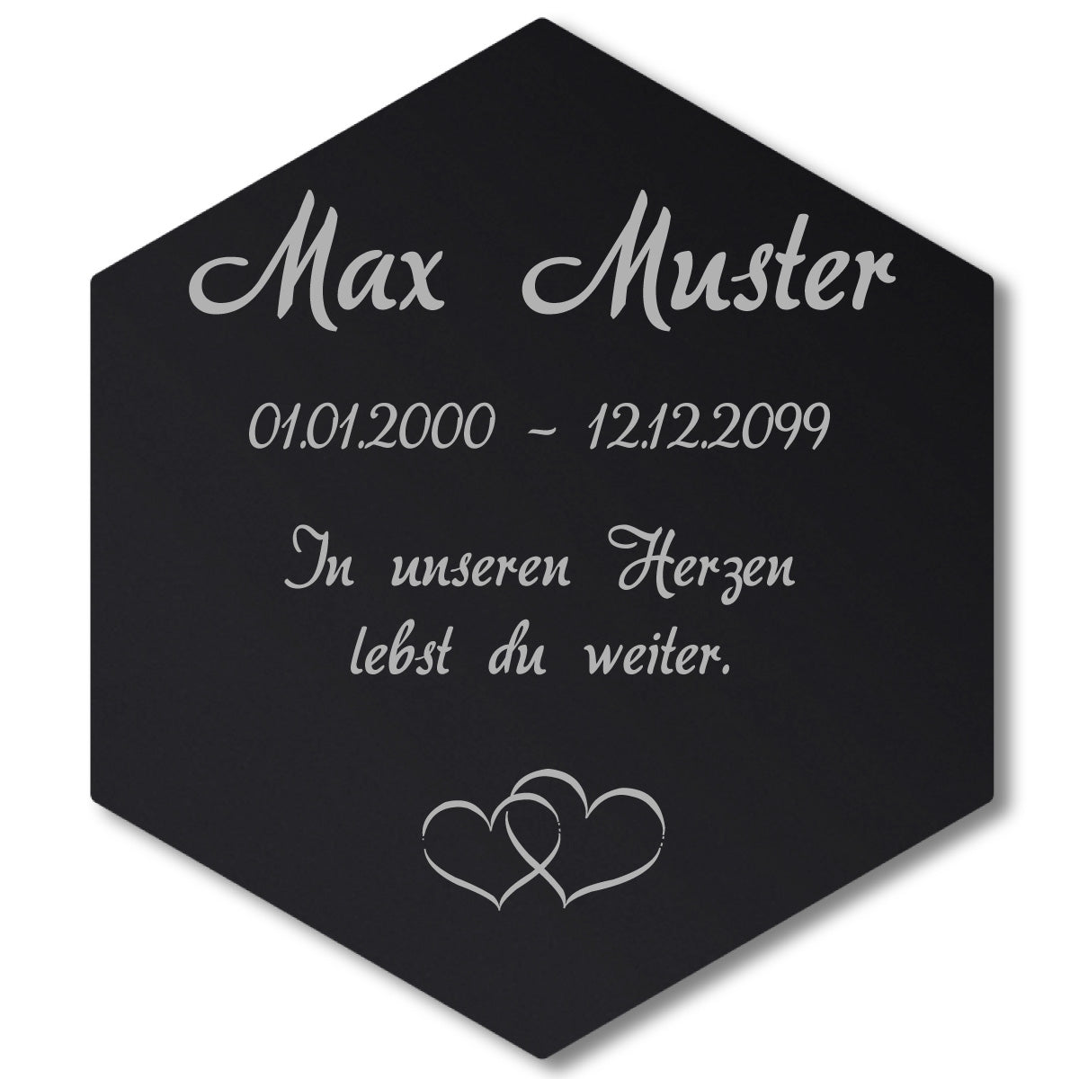 Acrylglas Sechseck Grabschmuck - Text Lasergravur