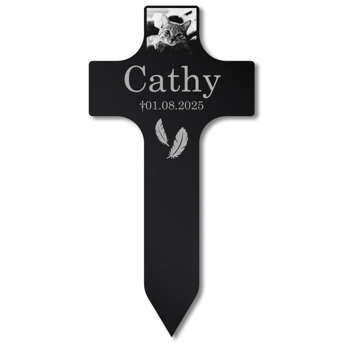 Personalisiertes Acrylglas Tier Grabkreuz Schwarz - Foto Lasergravur