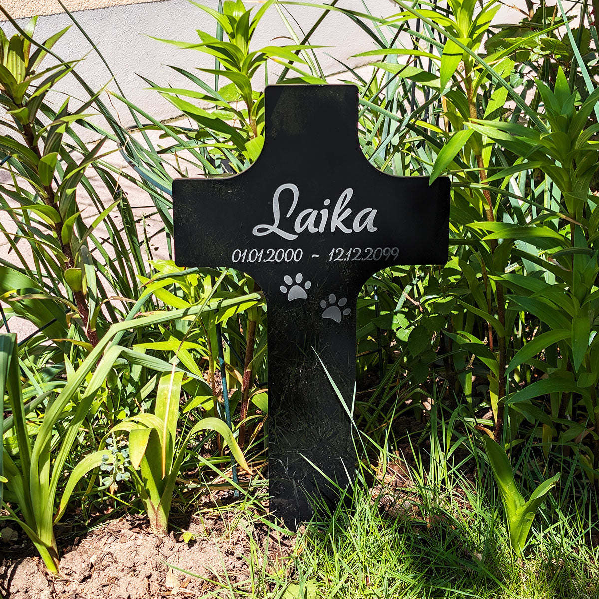 Personalisiertes Acrylglas Tier Grabkreuz Schwarz - Text Lasergravur