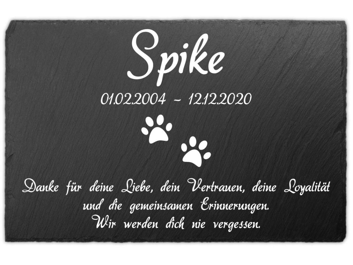 Individueller Tiergrabstein Schiefer 30x20cm Text UV-Druck