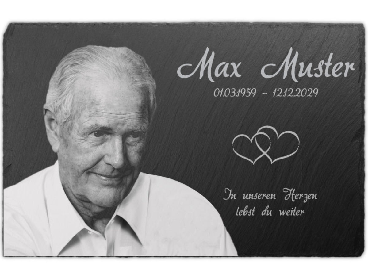 Personalisierte Schiefer Gedenktafel 30x20cm Foto Lasergravur