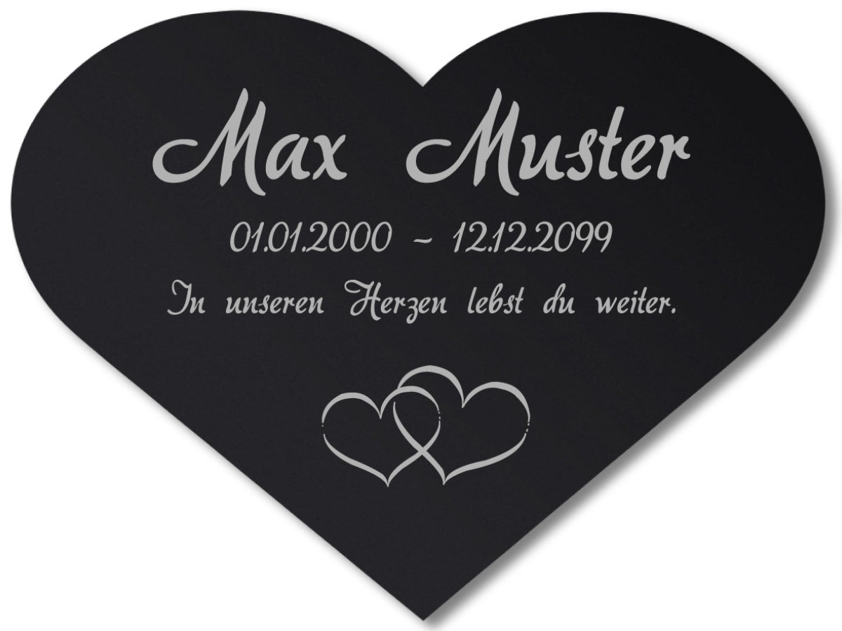 Acrylglas Grabschmuck für Menschen als Herz Schwarz mit Text Lasergravur