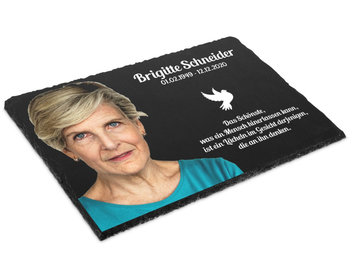 Individuelle Gedenktafel Schiefer 30x20cm Foto UV-Druck Oma