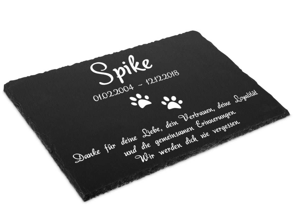 Individueller Tiergrabstein Schiefer 30x20cm Text UV-Druck liegend