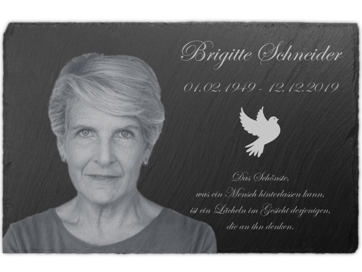 Personalisierte Schiefer Gedenktafel 30x20cm Foto Lasergravur Oma