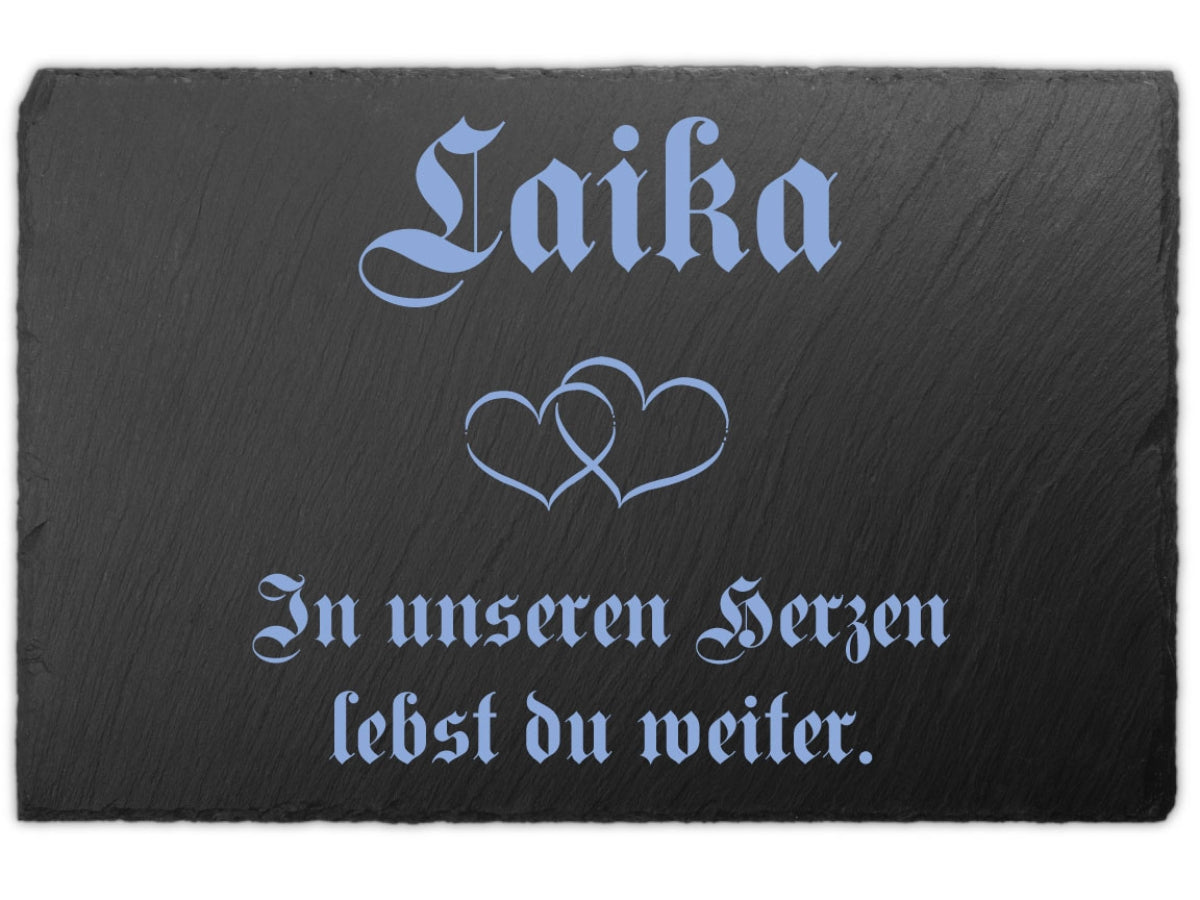 Individueller Tiergrabstein Schiefer 30x20cm Text UV-Druck Hund