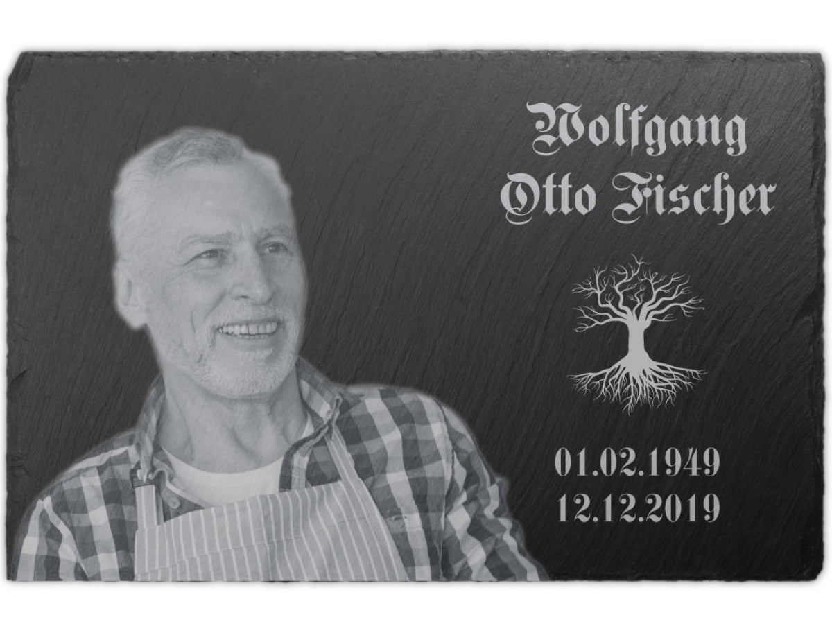 Personalisierte Schiefer Gedenktafel 30x20cm Foto Lasergravur Opa