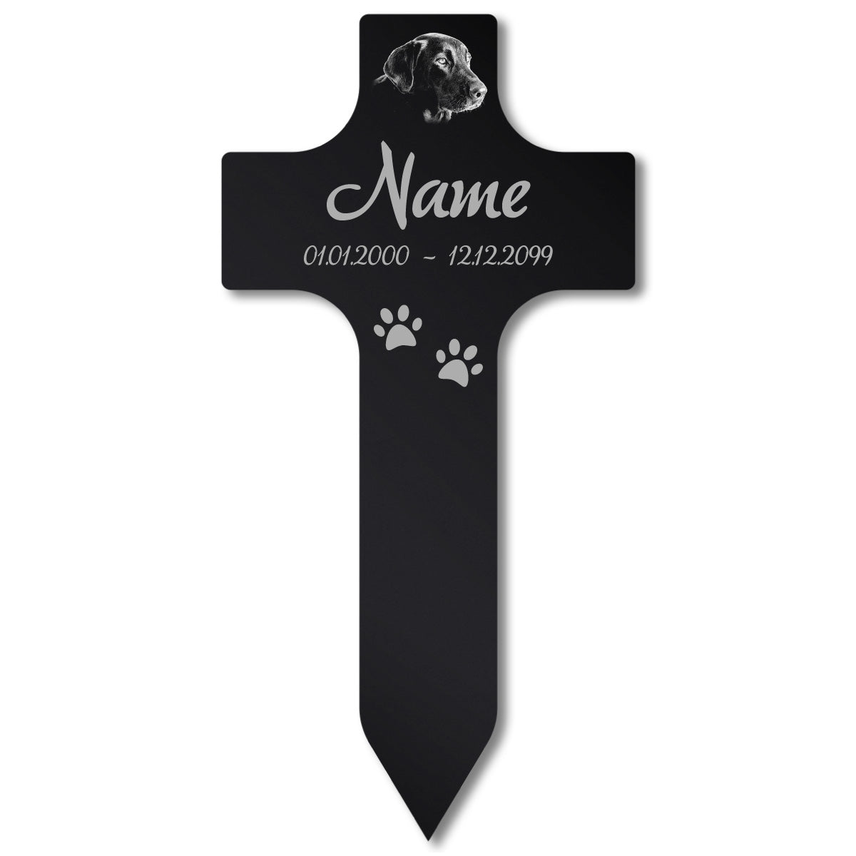 Personalisiertes Acrylglas Tier Grabkreuz Schwarz - Foto Lasergravur