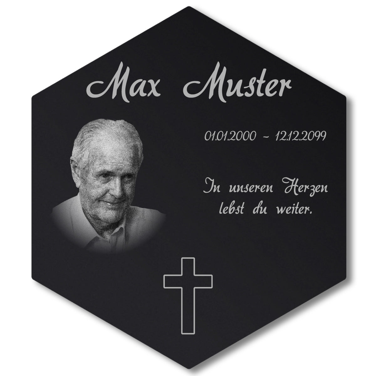 Acrylglas Sechseck Grabschmuck - Foto Lasergravur