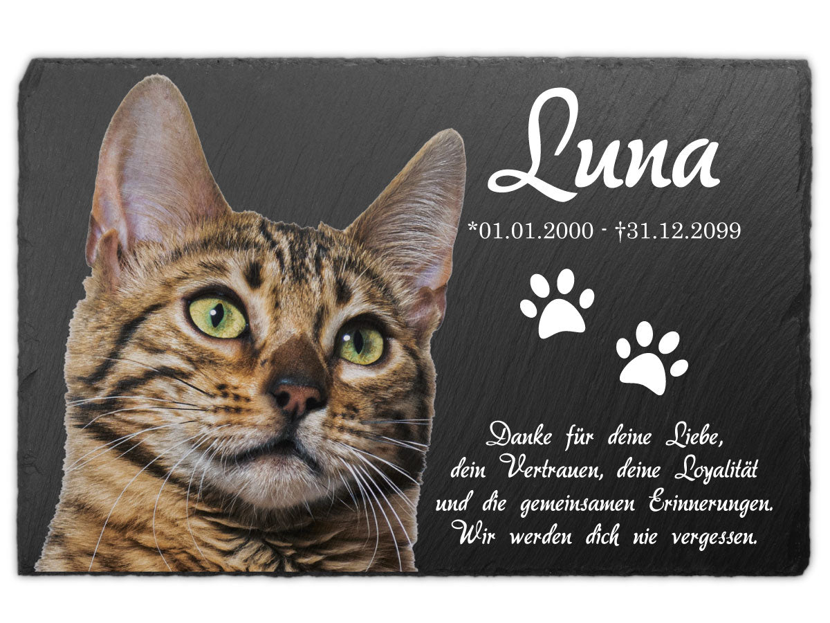 Personalisierter Schiefer Tiergrabstein 30x20cm - Foto UV-Druck
