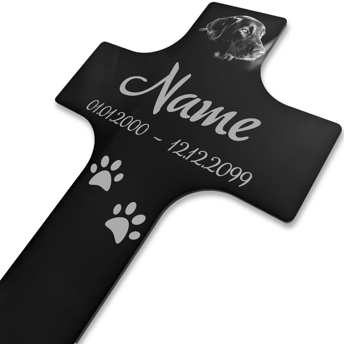 Personalisiertes Acrylglas Tier Grabkreuz Schwarz - Foto Lasergravur