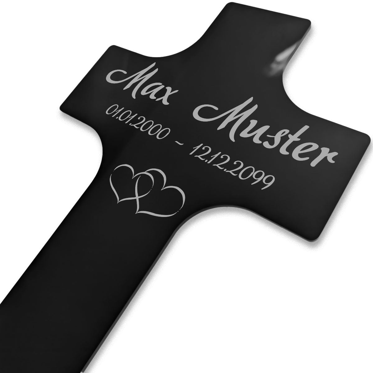Acrylglas Grabschmuck Kreuz liegend Schwarz - Name Datum Lasergravur (Größe Wählbar)