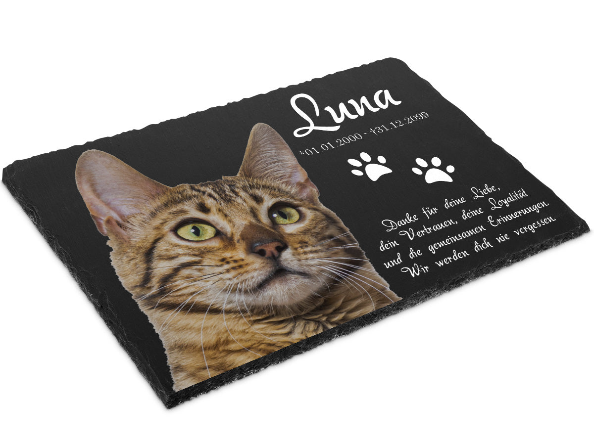 Personalisierter Schiefer Tiergrabstein 30x20cm - Foto UV-Druck