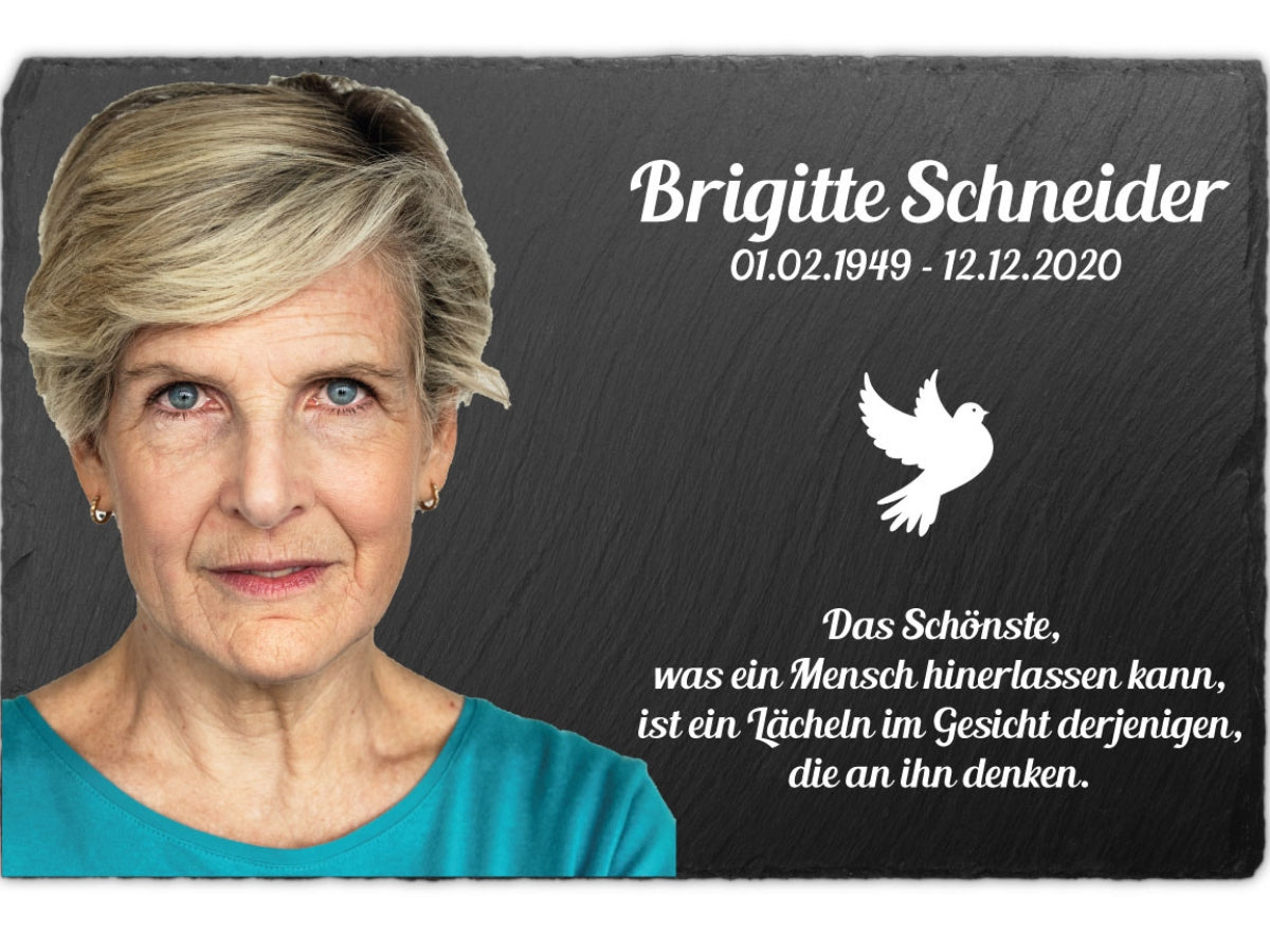 Individuelle Gedenktafel Schiefer 30x20cm Foto UV-Druck