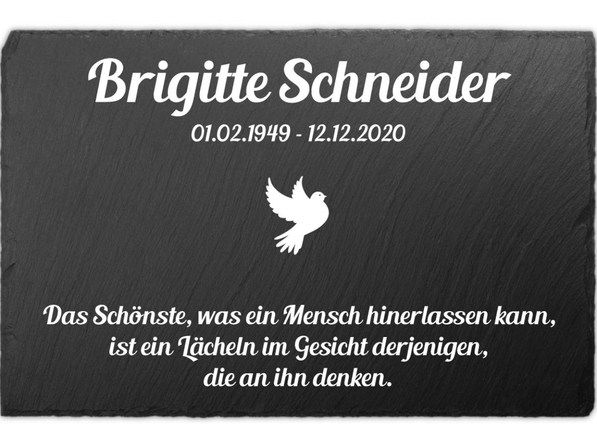 Individuelle Gedenktafel Schiefer 30x20cm Text UV-Druck