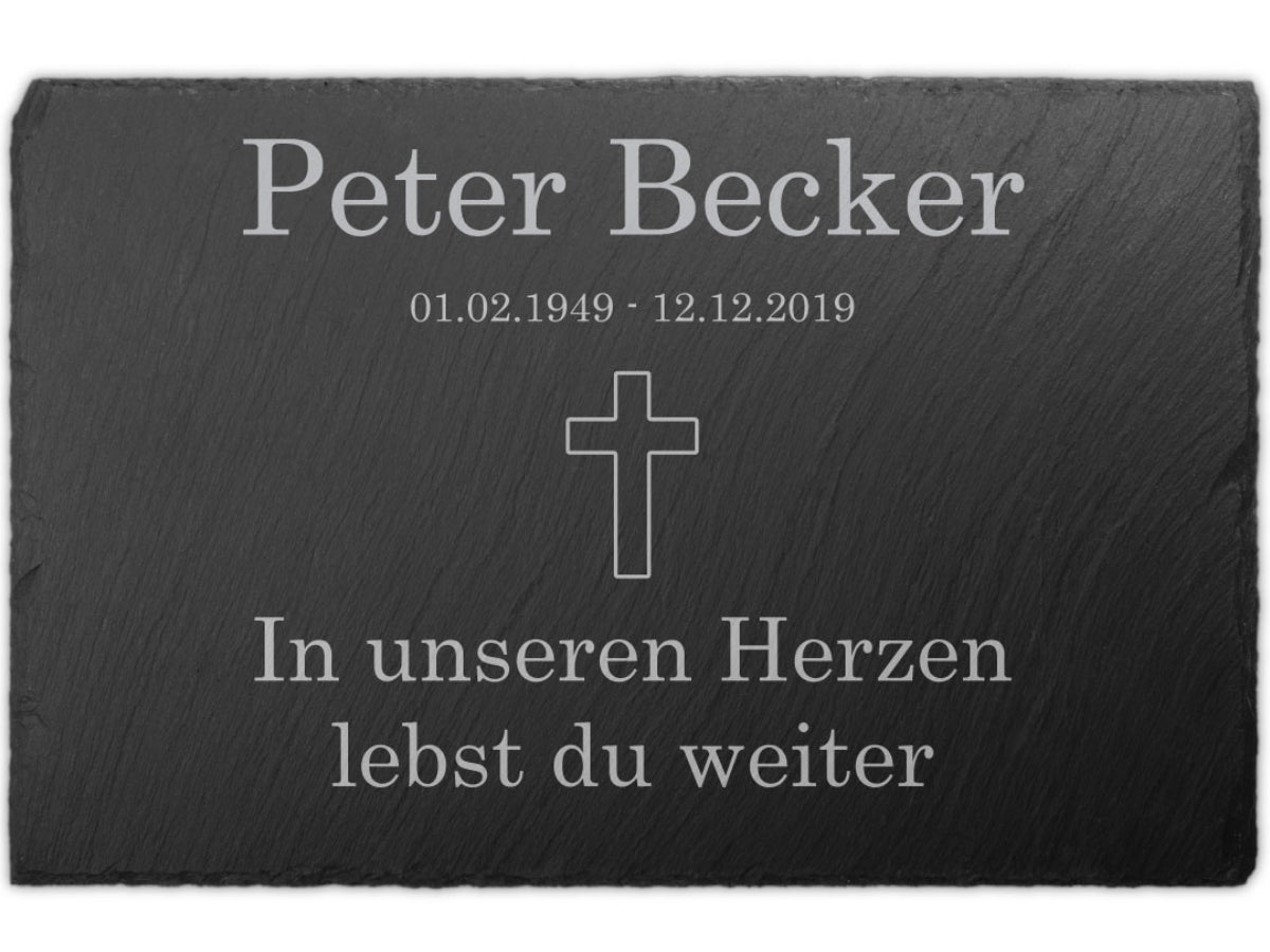 Personalisierte Schiefer Gedenktafel 30x20cm Text Lasergravur