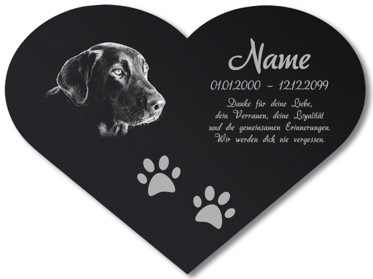 Individueller Acrylglas Tier Grabschmuck als Herz Schwarz Hochglanz mit Foto Lasergravur