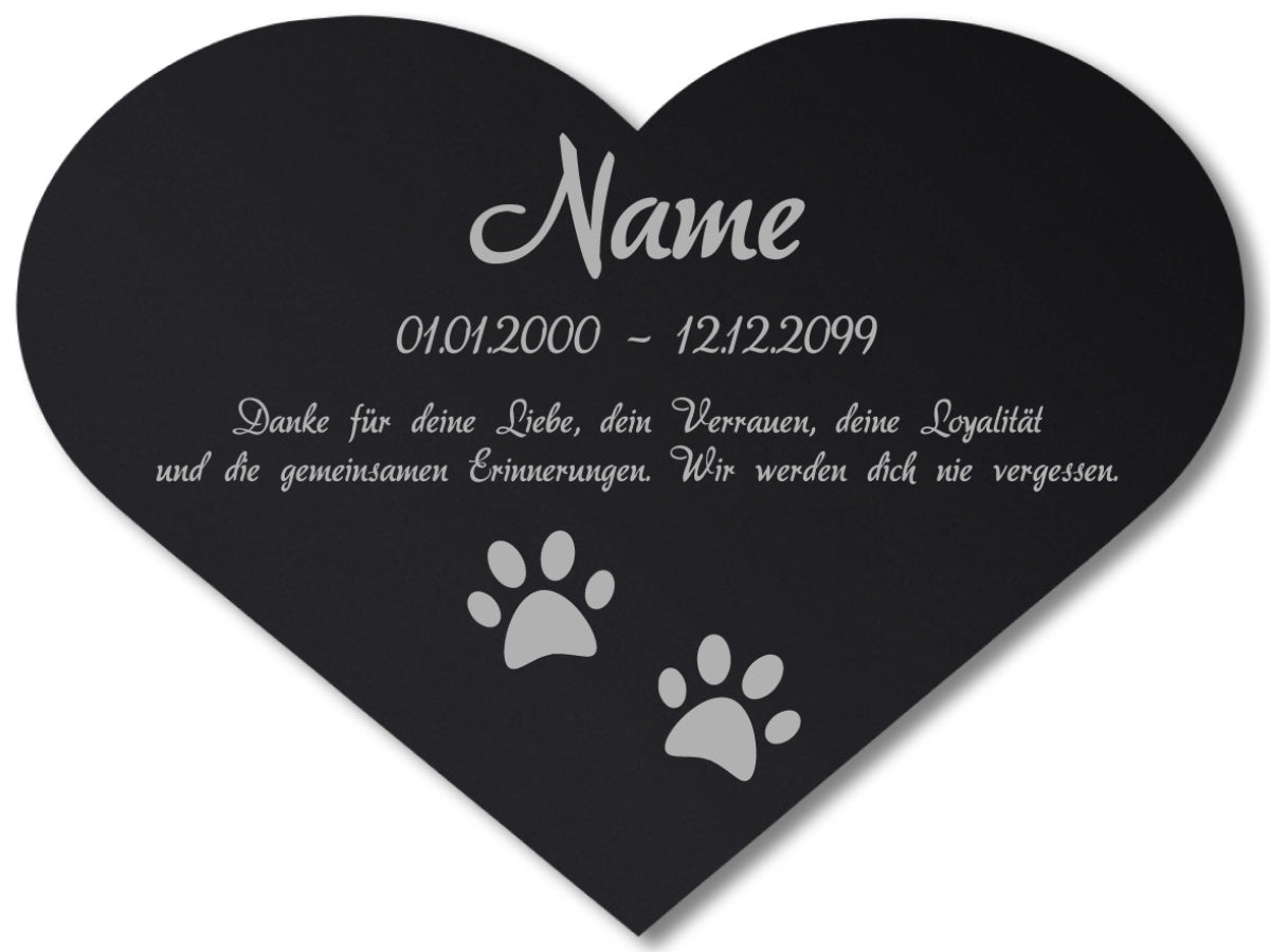 Acryl Tier Grabschmuck in Herzform Schwarz Hochglanz mit Textgravur