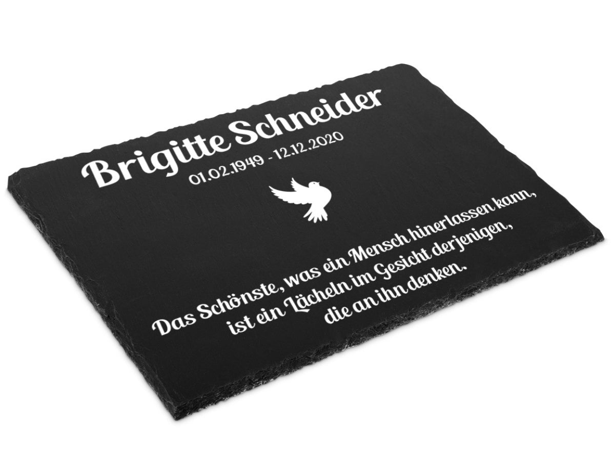 Individuelle Gedenktafel Schiefer 30x20cm Text UV-Druck Oma