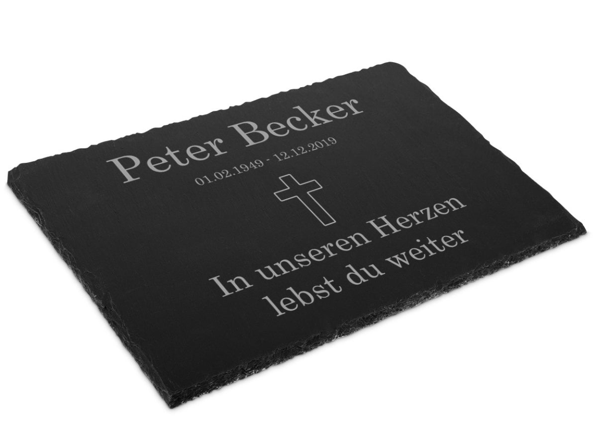 Personalisierte Schiefer Gedenktafel 30x20cm Text Lasergravur liegend