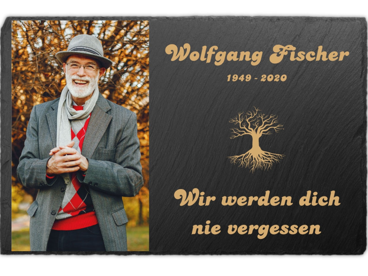Individuelle Gedenktafel Schiefer 30x20cm Foto UV-Druck Farbe wählen