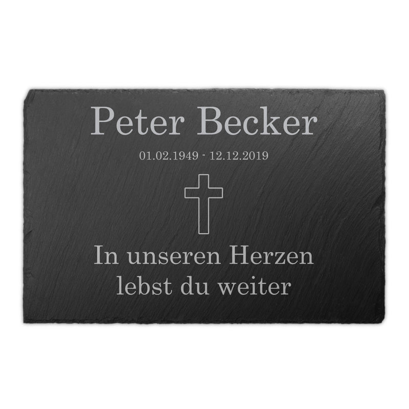 Schiefer Gedenktafel für Menschen 30x20cm- individuelle Text Lasergravur