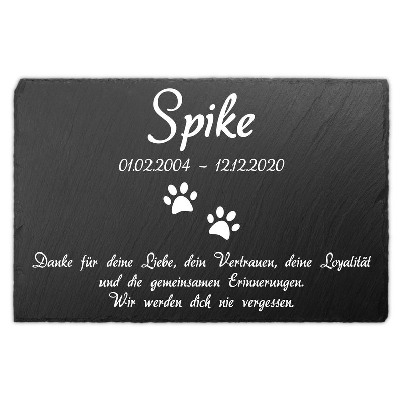 Schiefer Tiergrabstein Gedenktafel 30x20cm selbst gestalten, personalisiert mit Text UV-Druck