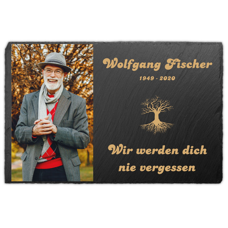 Schiefer Gedenktafel für Menschen 30x20cm individuell mit Foto und Text UV-Druck selbst gestalten