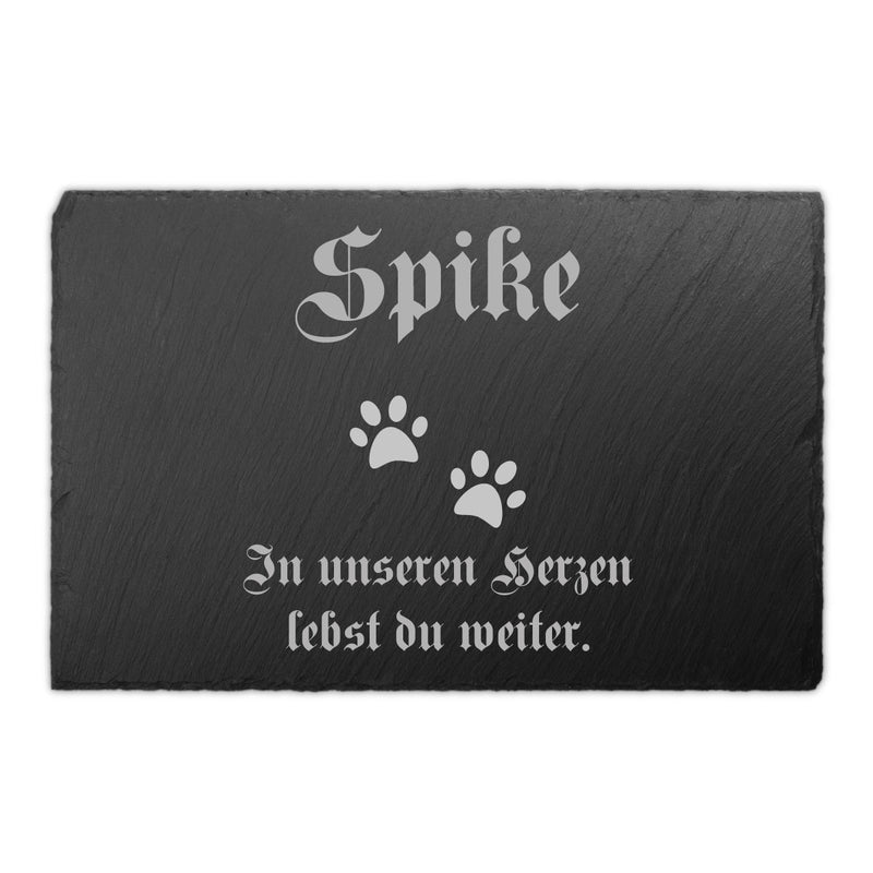 Schiefer Tiergrabstein Gedenktafel 30x20cm selbst gestalten, personalisiert mit Text Lasergravur als Hundegrabstein