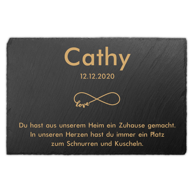 Schiefer Tiergrabstein Gedenktafel 30x20cm selbst gestalten, personalisiert mit Text UV-Druck  als Katzengrabstein