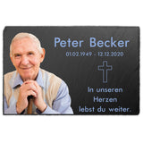 Schiefer Gedenktafel für Menschen 30x20cm individuell mit Foto und Text UV-Druck personalisiert