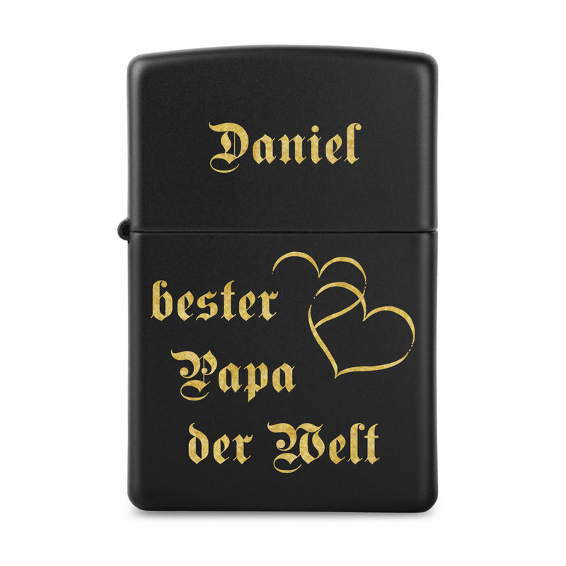 Zippo Benzinfeuerzeug Black matte Messing- Lasergravur als Geschenk zum Vatertag bester Papa der Welt