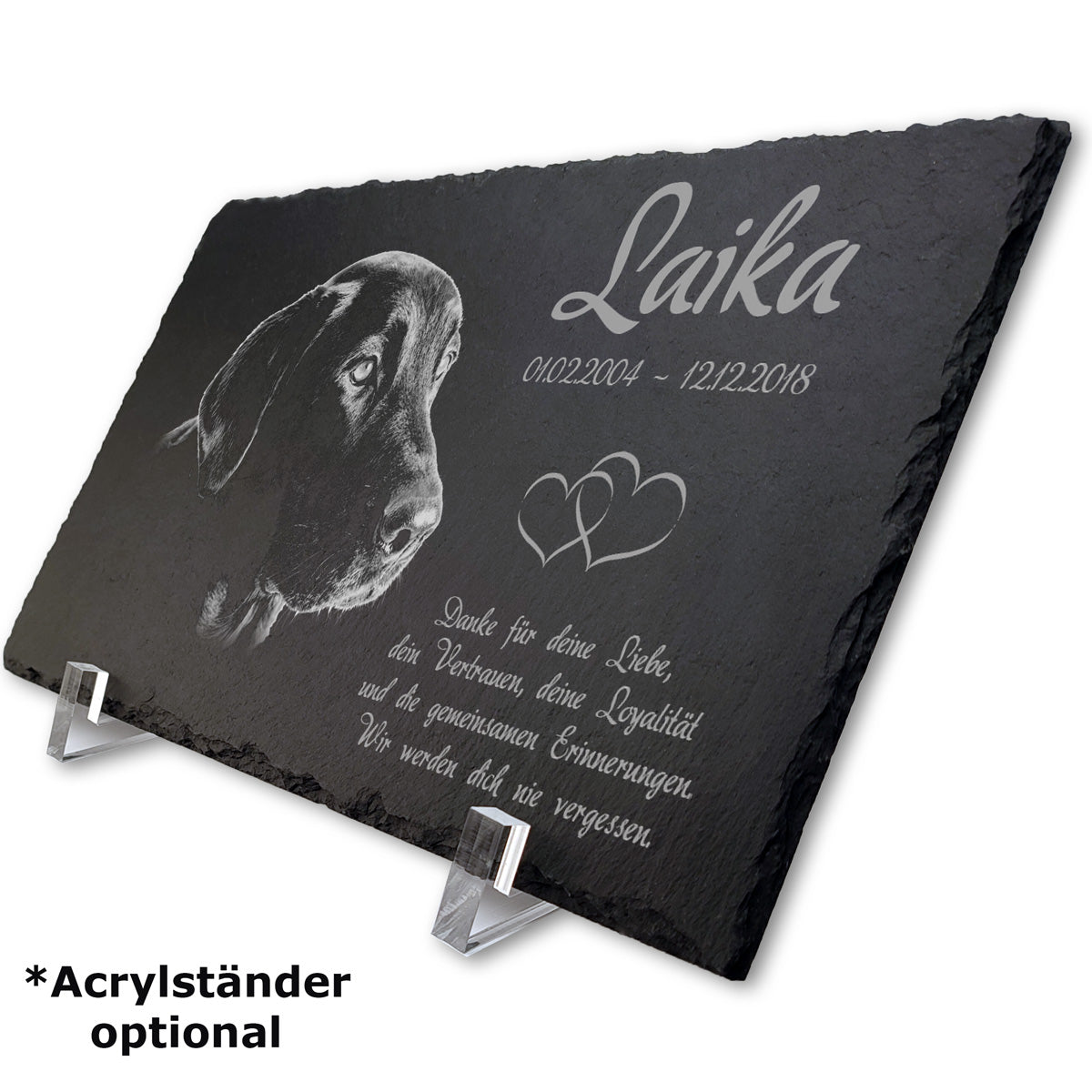 Personalisierter Schiefer Tiergrabstein 30x20cm - Foto Lasergravur
