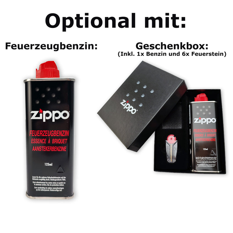 Zippo Benzinfeuerzeug Brushed Chrome - Text Lasergravur